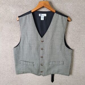 Vintage Ron Chereskin Vest Men L Beige Black Houndstooth Classic Formal Business